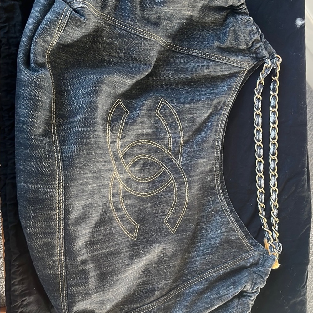 Chanel Blue Denim Tote with Chain Detail